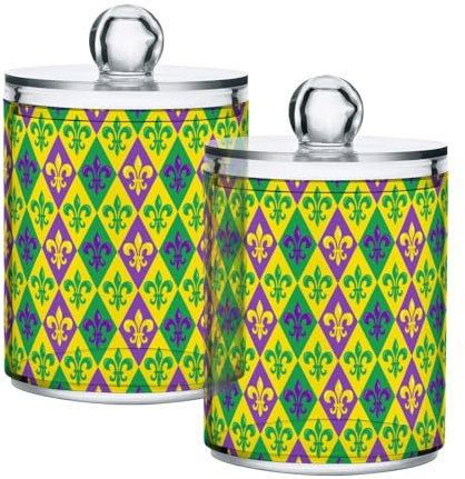 Qtip Spender für Karneval, bunte heraldische Lilien, Badezimmer, Aufbewahrungsgläser, transparent, Make-up-Organizer, Wattebällchen, Wattestäbchen, Zahnseide, 2 Stück