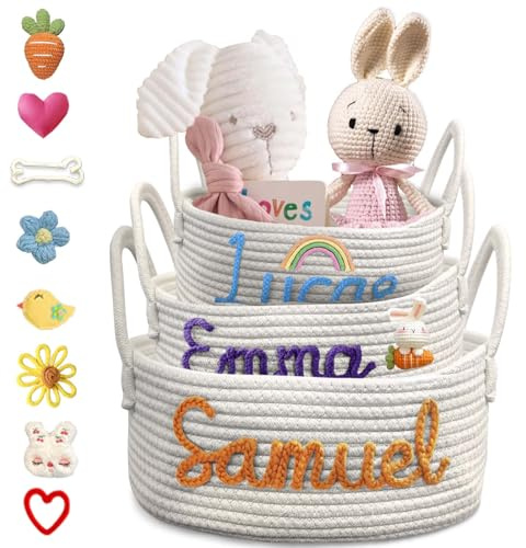 Personalisierter Babykorb mit Namen für Neugeborene, Jungen, Mädchen, personalisierbar, Baumwollseil, Aufbewahrungskörbe, Geschenke für Windeltasche, Organizer, klein
