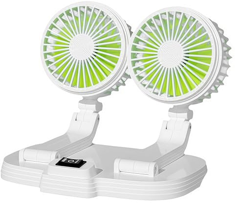 Sunshine smile Auto Ventilator für Rücksitz,Doppelkopf Auto Lüfter,Doppelkopf 360° drehbar Auto Fan Ventilator,2 Geschwindigkeiten Kühlender Lüfter Wohnmobil,Mini Lüfter Innenraum für Lkw,Van,Suv,Rv