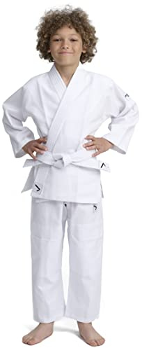 IPPongear Nybörjare 2 barn Judodräkt kampsport kostym inklusive bälte (tillverkare av det tyska landslaget har elastiskt band och snörning på byxorna, 190 gr/m² tygtäthet) vit