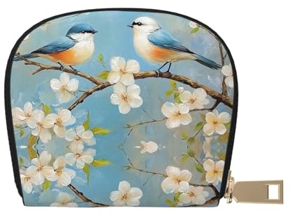 DFJMASFKOL White Floral Leather Bag Blue Bird Wallet Bird and Flower Card Pack New Parents - Pediatrician and Pharmacy Cards 9X11CM