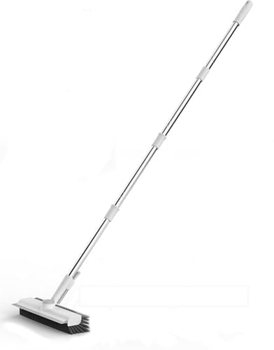 Cepillo para fregar suelos con mango largo, cepillo 3 en 1 para raspar y cerdas rígidas de alta resistencia con escobilla y pinzas para limpiar azulejos, paredes, cubiertas, baños, patios, garajes