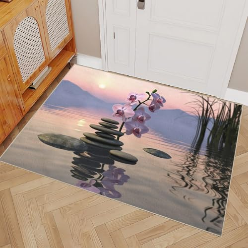 Generisch Teppich Wohnzimmer 180X240 Motiv Zen-Stein Bambus Anti-Rutsch Kurzflor Weich Waschbare Fußmatte,Teppich Modern Für Kinderzimmer Schlafzimmer Küchen Indoor Wohndeko,RSK785
