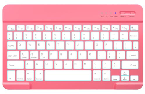 Bluetooth Keyboard, iPad Tablet Rechargeable Wireless Keyboard, QWERTY Quiet Portable for iPad, iPhone, Samsung, Lenovo, Huawei, Compatible Windows/Android/iOS (Watermelon Red)