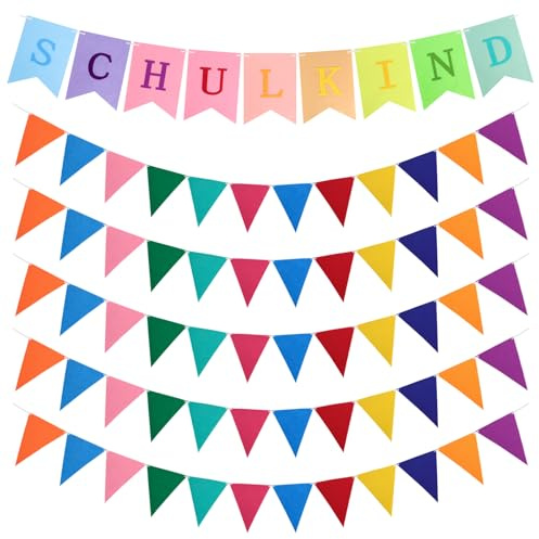 Einschulung Mädchen, 2026 Schulanfang Deko Set, Regenbogenfahne aus Vliesfilz Einschulung, Hängende Dekoration für Schuleinführung und Einschulungsfeier