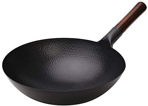 OOMRNV Frying Pan Wrought Iron Hand-Forged Blacksmith Iron Wok Cookware,Fine Iron-34cm