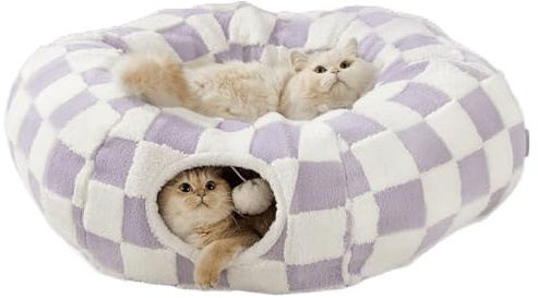 ERNAN Tubo Plegable Mascotas,Túnel para Gatos con 2 Formas,Cama para Túnel para Mascota, Conejos, Gatos y Perros, Interiores y Exteriores (Purple)