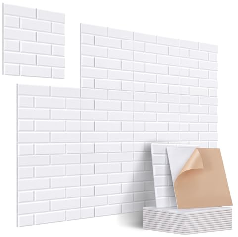 JAMELO 12 Pack Sound proofing Panels, Self-Adhesive 12*12*0.4in Brick Shaped Stylish Acoustic Panels, High Density 3D Insulation Wall Panels for Door, Ceiling, Wall,Studio,Bedroom,Office（White）