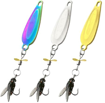 Spinner Angel Köder | Künstlicher Lieblingsköder Gummifische | 3 Stück 3D Glitzer Metall Propeller Köder, Angelzubehör für Fluss Stausee Teich Süßwasser Outdoor Abenteuer