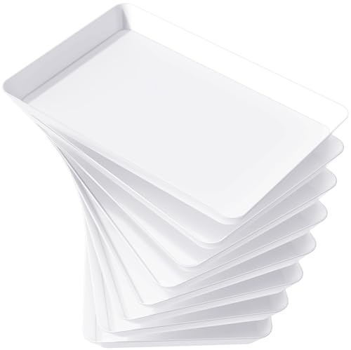 Lifewit Plateau de Service, Plateau Repas, Grand Plateau Plastique Rectangulaire 36,7×24cm, Presentoir Aperitif Buffet, Panier Fruits, Présentoir à Gâteaux pour Snacks, Biscuits, Lot de 8 Plats, Blanc
