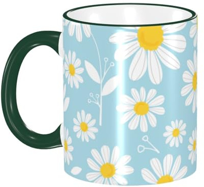 asbwuo Tasse à café à motif de marguerites bleues avec anse, tasse à thé, tasse à boire, tasses à café en céramique réutilisables, tasses à café amusantes et originales, les tasses, cadeaux, 325 ml