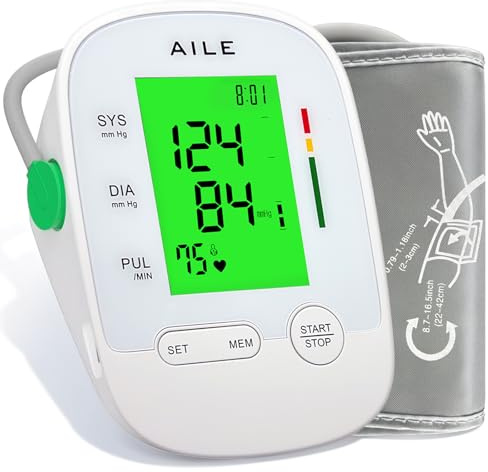 AILE X6 Blutdruckmessgerät Oberarm (22-42cm) – Automatisches Oberarm Blutdruckmessgerät, 3-Farben-Hintergrundbeleuchtung, Oberarm-blood pressure monitor,Großes LCD, 2×99 Speicher, Arrhythmie-Erkennung
