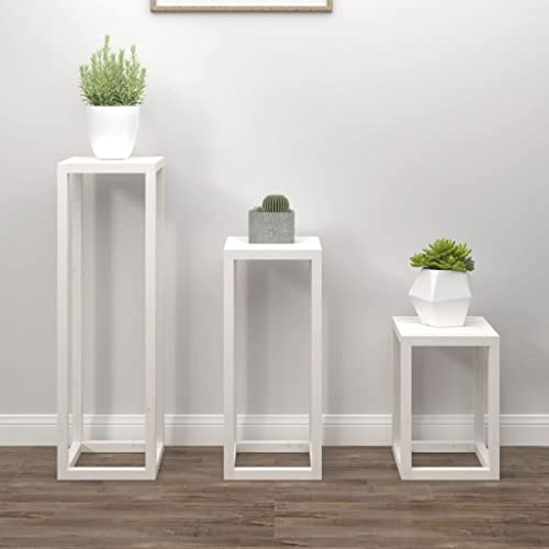 HaoChrymec Set di 3 Portavasi in Legno, Pino Massello Bianco, Struttura Robusta, Portavasi da Balcone, Supporto per Piante, per Interni ed Esterni, Colore Bianco, 34x34x110/80/50 cm