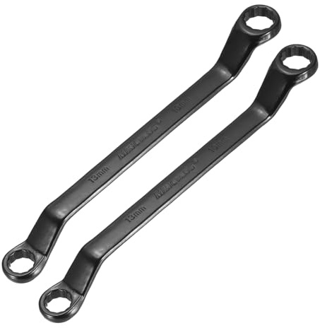 sourcing map Doppelsteckschlüssel, 45 Grad gekröpft, 13 mm x 16 mm, metrisch, 12-kant, Chrom-Vanadium-Stahl, lang, Industriequalität, Torx-Steckschlüssel, Reparaturwerkzeug, Schwarz, 2 Stück