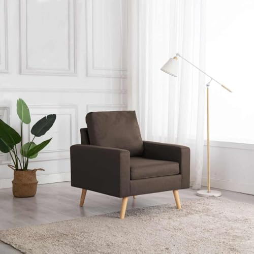 Yunovire Brun tygfåtölj för vuxna, bekväm loungefåtölj med ram av massivt trä, 77 x 71 x 80 cm, perfekt för sovrum, vardagsrum och mysiga läshörnen, modern design