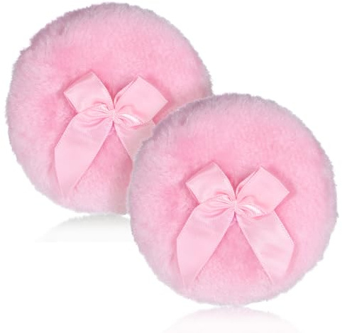 2 PCS Body Powder Puff 3.4 Inch Large Fluffy Powder Puffs, Soft Reusable Dusting Big Fluffy Puff for Wet Dry Makeup Face Body(Pink+pink)