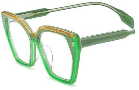 Fejkglasögon Söta glasögonbågar Acetatglasögonbågar Konstnärliga glitterbågar Design Glasögonbågar for inomhus och utomhus(Groen)