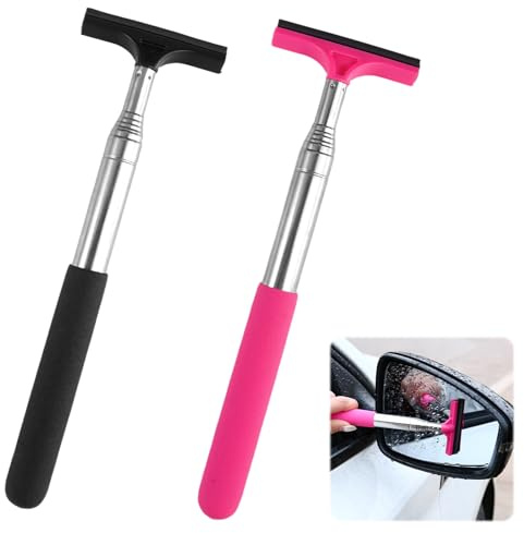 2 Stück Seitenspiegel Wischer, Einziehbarer Seitenspiegel Wischer | Ausdehnungslänge Beträgt bis zu 98 cm, Professioneller Fensterabzieher Auto, Ideal für Regnerisches, Nebliges (Schwarz&Rosa)