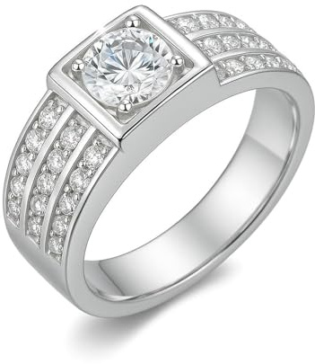Freundschaftsringe Zart, Knuckle Ring Siegelring mit Moissanit Weißgold Platin 950 Größe 54 (17.2)