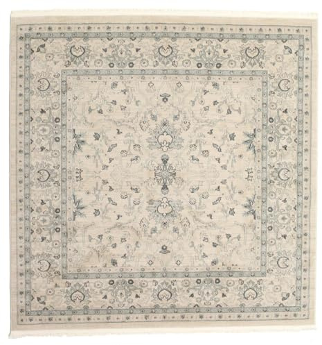 RugVista Ziegler Michigan Teppich, 200 x 200 cm, Beige/Grün | Vintage, Quadratisch, Niedriger Stapel, Nur chemische Reinigung, Oeko-Tex 100, Wohnzimmer, Esszimmer, Schlafzimmer