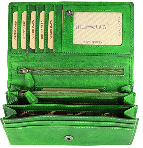 Belli Hochwertige Vintage Leder Damen Geldbörse Portemonnaie langes Portmonee Geldbeutel aus weichem Leder mit RFID in grün - 17,5x10x3cm (B x H x T)