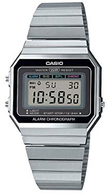 Casio Unisex 36.00mm Quartz Watch with LCD Digital dial and Silver Metal Bracelet Strap A700WE-1AEF