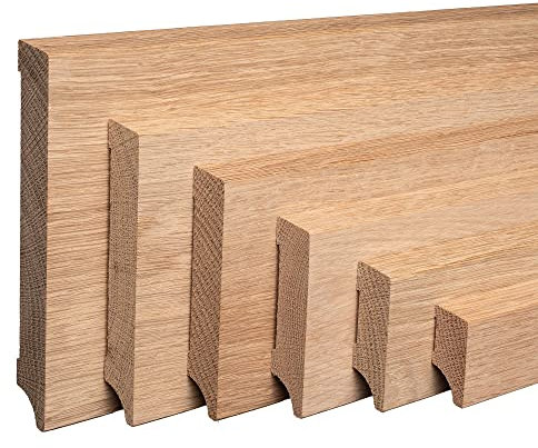REESE | MASSIVHOLZ Sockelleiste | Leipziger Profil | Eiche ROH | Oben Abgeschrägt | 40mm Höhe - 5 Stück / 11,5lfm