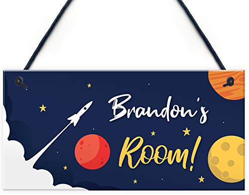 Red Ocean Personalised Door Space Theme Plaque Sign Kids Bedroom Grandson Son Nephew Boys Nursery Bedroom Accessories