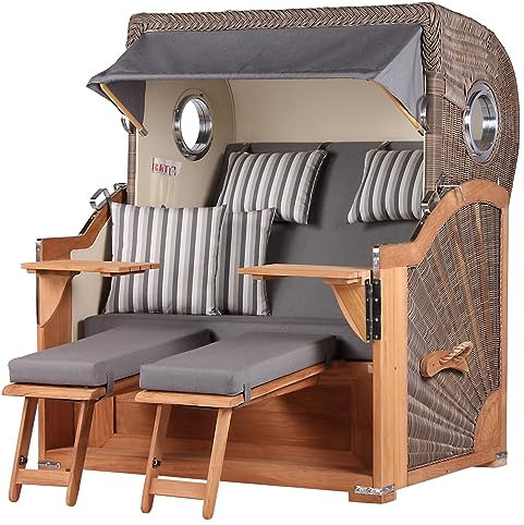 bene living Strandkorb Königssee Ostsee Volllieger Teak Bullauge - PE grau - Modell 544