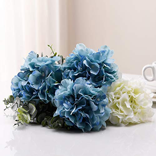 Aviviho - Juego de 10 hortensias artificiales de seda con tallos para boda, hogar, habitación, fiesta, tienda, cumpleaños, decoración de fiesta de bebé, fiesta de cumpleaños, color azul pavo real