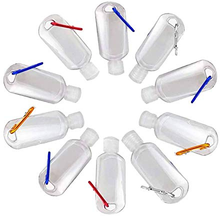 Refillable Plastic Bottles with Flip Top 50ml Travel Size Belt Clip Hook Carabiner Mini Liquid Gel Portable Dispenser Leakproof Container (Pack of 5)