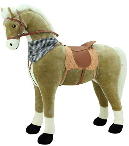 Sweety Toys 12671 XXL Stehpferd Goldie beige mit weisser Mähne und Schweif/schwarzes Halstuch- Standpferd- Reitpferd mit Zwei Sounds