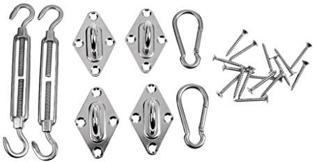 Inzopo Square & Rectangular Shade Sail Canopy Marine Grade 304 Stainless Steel Fixing Fittings Kit Accessories - Turnbuckle Pad Eye Clip