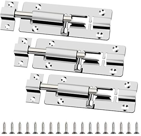 Drado Pernos de puerta, Pestillo, Cerrojo de 97mm, 3 unidades de de acero inoxidable con tornillos para todo tipo de puertas interiores
