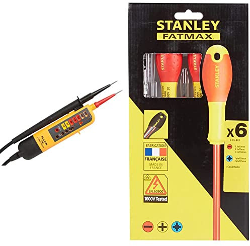 Fluke T90 Testeurs de Tension et de Continuité T90/T110/T130/T150 & Stanley FatMax 0-65-443 Jeu De 6 Tournevis Isolés 1000V - Gamme FatMax - Fabriqué En France - Liaison Quasi Incassable