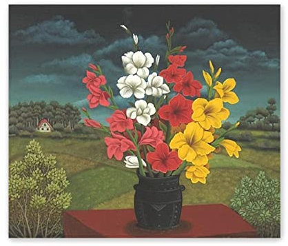 Gladiolen'By Ivan Generalic, berühmte Gemälde, Druck auf Leinwand, Kunstposter und Drucke. Reproduktion auf Leinwand, Wandkunst, Bilder für Wohnzimmer-Dekor, 80 x 95 cm, rahmenlos