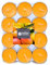 ﻿Müller Aromáticas Velas de Té - Fragancia de Frutas Exóticas - 39 × 15 mm - Tiempo de Combustión 4 Horas - Velas de Cera Color Naranja - Juego de 24 Velas