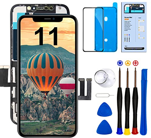 Dinow Écran pour iPhone 11 6,1 LCD Display Remplacement avec Kits | FHD Écran Tactile 3D Touch Digitizer Assembly, Avec un cadre,Prend en charge True Tone Face ID, Modèle A2111 A2223 A2221