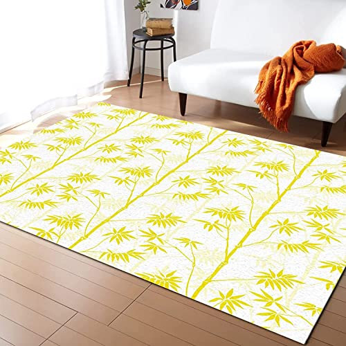 JOKITA Gelber Bambus Teppich Schlafzimmer Gelber Bambus Wohnzimmer Teppich 3D Tepiche Moderne Gelber Bambus Dekoration Carpet Waschbarer rutschfeste Teppich 140 x 200 cm