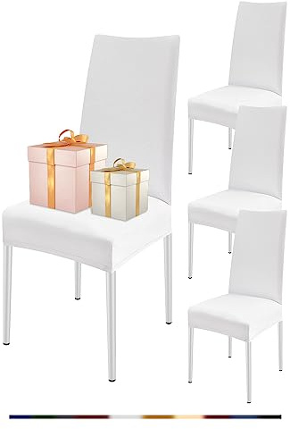 FIGOOO Stuhlhussen 4er Set Stretch Stuhlhussen für Esszimmerstühle Elastisch Moderne Universal Stuhlbezug für Restaurant Hotel Bankett Party Deko(Weiß,4er Set)