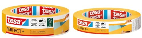 tesa Malerband Perfect+ - Malerkrepp aus dünnem Washi-Papier zum präzisen Abkleben bei Malerarbeiten - 50 m x 30mm & Malerband Perfect+ - Malerkrepp aus dünnem Washi-Papier - 50 m x 19mm