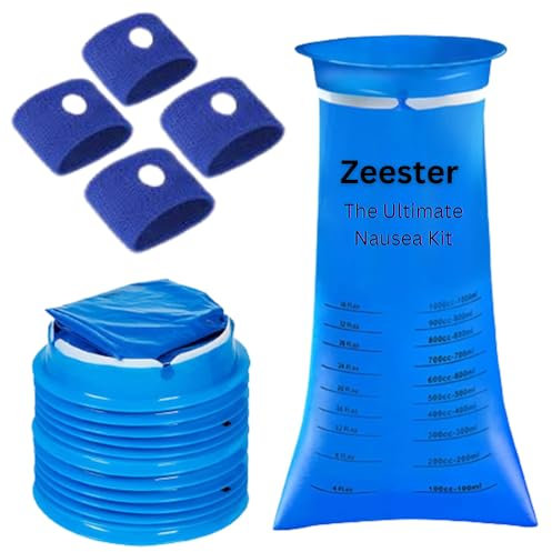 ZEESTER 1000ml Vomit Bags | 20 Sick Bags + 4 Travel Sickness Bands | Ultimate Cruise Essentials with High Density Emesis Bags and Anti Sickness Wristbands | Leakproof and Portable Barf Bags