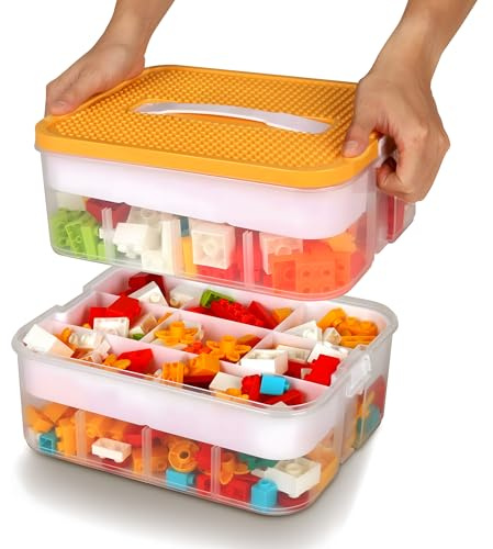 Aufbewahrungsbox für Lego Bausteine Ablagefächer Stapelbar Kisten Spielzeug Aufbewahrung mit Deckel Stapelboxen Kunststoff Sortierboxen Kleinteile Transparent Organizer Box Kinder Spielzeugkiste