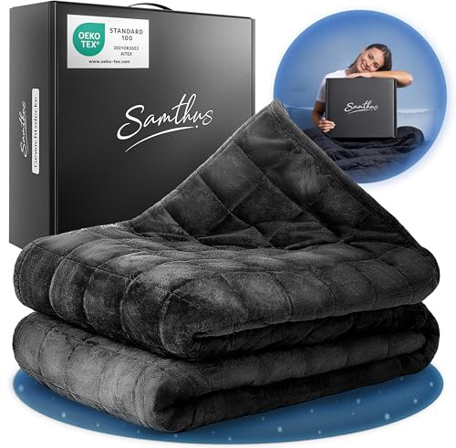 Samthus Gewichtsdecke 135x200cm 5kg Sherpa Fleece Oeko-Tex Zertifiziert | Therapiedecke & Entspannungsdecke - Besser schlafen mit unserer schweren Bettdecke - Weighted Blanket - Schwarz