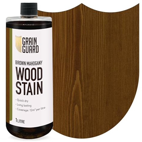 GRAIN GUARD Tinte para Madera | CAOBA MARRÓN | 1 Litro | Base de Agua y Bajo Olor | Ecológico y No Tóxico | Tinte para Muebles de Interior | Fácil Aplicación | Secado Rápido
