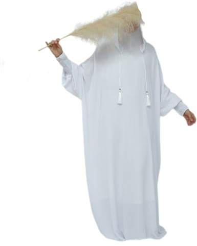BRONG Frauen Kleid Mit Kapuze - Muslimisch Einteilig Gebet Abaya Naher Osten Dubai Maxi Kaftan Mit Hidschab Volle Länge Weiß