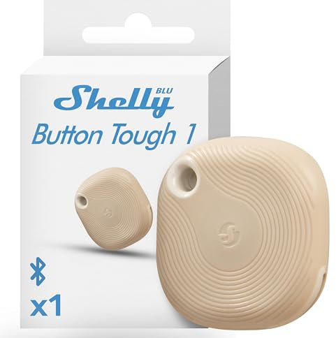 Shelly BLU Button Tough 1 Mocha - Bluetooth Button for Smart Scenes, Home Automation, IP54 Certified, Wide Range 10-30 m, Up to 4 Pre-Set Clicks, Remote Control, Gateway Required, BTHome Protocol