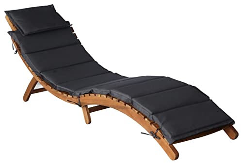 Tidyard Sonnenliege Gartenliege Relaxliege Freizeitliege Gartenmöbel Liege Holzliege Strandliege Saunaliege Liegestuhl mit Auflage Massivholz Akazie Dunkelgrau