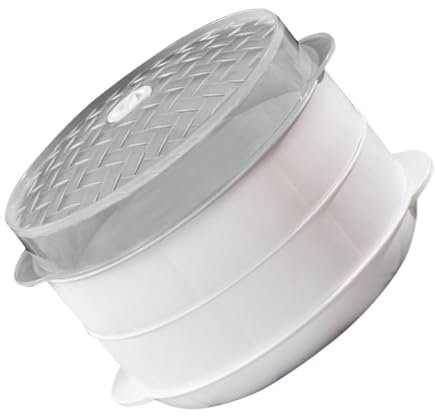 Alipis Vaporera para Cocinar al Vapor Recipiente para Microondas de Doble Capa de Pp Blanco, Fácil de Limpiar y Calentar Comida