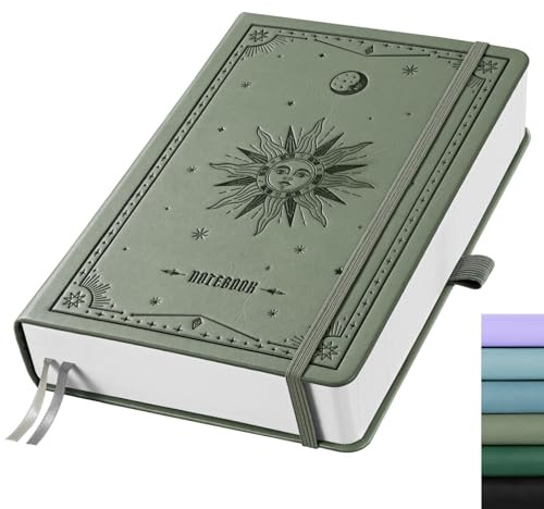 EMSHOI Notizbuch A5 Dotted Hardcover, 100g/m² Papier, 320 Seiten - Hellgrün | Bullet Dotted Journal, 180° flach, Gummiband, Innentasche, für Schule, Kreative Zeichnungen, 14.5 x 21 cm